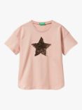 Benetton Kids' Sequin Star Short Sleeve T-Shirt, Dark Powder