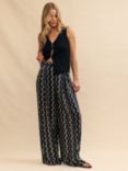 Nobody's Child Zeena Wave Print Wide Leg Trousers, Black