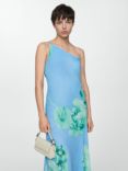 Mango Philo Asymmetric Floral Maxi Dress, Light Pastel Blue/Multi