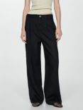 Mango Maneli Linen Wide Leg Trousers, Black