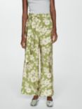 Mango Plumas Bow Floral Print Trousers, Green/Multi