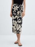 Mango Pareo Floral Wrap Midi Dress, Black/Ivory