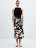 Mango Pareo Floral Wrap Midi Dress, Black/Ivory