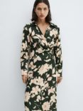 Mango Carola Floral Print Linen Blend Midi Wrap Dress, Green/Multi