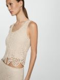 Mango Jamie Crochet Crop Top, Light Beige