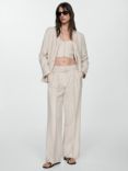 Mango Gina Linen Blend Wide Leg Trousers, Light Beige