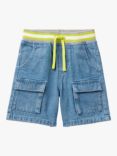 Benetton Kids' Two Tone Waistband Denim Knee Length Shorts, Blue