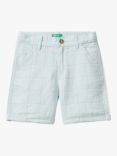 Benetton Kids' Checked Linen Cotton Blend Shorts, Blue/Multi