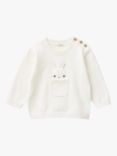 Benetton Baby Cotton Bunny Pocket Detail Jumper, Off White