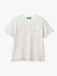 Benetton Kids' Stripe Linen Blend T-Shirt, Optical White