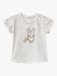 Benetton Baby Bunny Print Puff Sleeve T-Shirt, White Cream