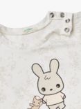Benetton Baby Bunny Print Puff Sleeve T-Shirt, White Cream