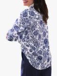 Pure Collection Leaf Print Linen Shirt, White/Blue