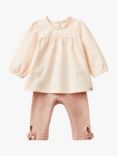 Benetton Baby Speckled Print Top & Textured Bow Leggings Set, Pastel Pink
