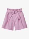 Benetton Kids' Linen Blend Tie Waist Shorts, Lilac