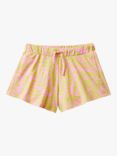 Benetton Kids' Leaf Print Drawstring Shorts, Pink/Multi