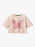 Benetton Kids' Glitter Butterfly T-Shirt, Sand