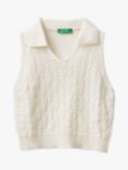 Benetton Kids' Knit Sleeveless Polo Vest, Cream