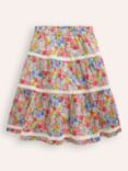 Mini Boden Kids' Floral Midi Skirt, Bubblegum Peony