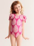 Mini Boden Kids' Floral Print Puff Sleeve Swimsuit, Pink