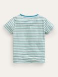 Mini Boden Kids' Ice Cream Cat Applique Stripe T-Shirt, Blue
