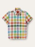 Mini Boden Kids' Linen Blend Gingham Shirt, Multi