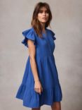 Mint Velvet Ruffle Sleeve Mini Cotton Dress, Blue