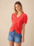 Ro&Zo Dash Print Ruched Front Top, Red