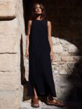 Ro&Zo Linen Blend Tie Waist Column Maxi Dress, Black