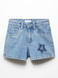 Mango Kid's Star Denim Shorts, Open Blue