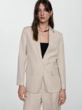 Mango Briones Linen Blend Pinstripe Suit Blazer, Beige