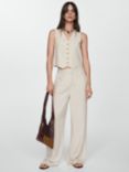 Mango Bali Stripped Linen Blend Suit Waistcoat, Light Beige
