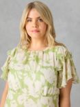 Live Unlimited Curve Floral Ruffle Sleeve Midaxi Dress, Green/Cream