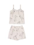 Chelsea Peers Kids' Flamingo Sketch Print Cami Short Pyjamas Set, Off White