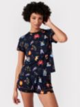 Chelsea Peers Star Sign Print Short Jersey Pyjamas, Navy/Multi