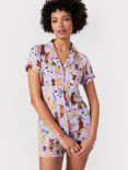Chelsea Peers Curve Dog Print Short Jersey Pyjamas, Lilac/Multi