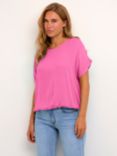 KAFFE Amber Round Neck Short Sleeve Blouse, Rose Violet