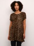 KAFFE Amber Short Sleeve Scoop Neck Tunic, Classic Leopard