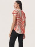 Soaked In Luxury Wynter Notch Neck Short Sleeve Blouse, Hot Coral Wave