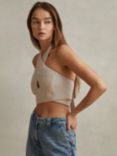 Reiss Abigail Linen Halterneck Crossover Cropped Top