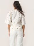 Soaked In Luxury Dina Embroidered V-Neck Blouse, Whisper White