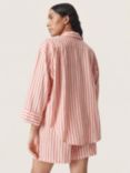 Soaked In Luxury Belira Linen Blend Striped Casual Fit Shirt, Hot Coral Stripes