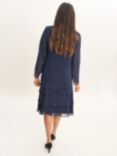 Gina Bacconi Camira Embellished Tiered Dress & Jacket, Spring Navy