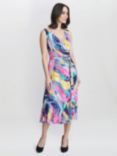 Gina Bacconi Anastacia Fit and Flare Abstract Print Midi Jersey Dress, Peach/Multi
