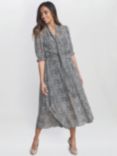 Gina Bacconi Mimi Godet Detail Tie Neck Midi Leopard Print Dress, Multi