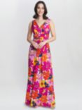 Gina Bacconi Jaime Bold Flower Print Jersey Maxi Dress, Pink/Multi