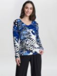 Gina Bacconi Marcella Floral and Polka Dot Top, Blue/Multi