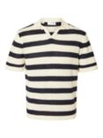 SELECTED HOMME Knitted Open Polo Shirt, Egret/Black
