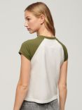 Superdry Organic Cotton Essential Logo Raglan T-Shirt, Khaki Green/White