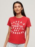 Superdry Cotton Blend Puff Print Fitted T-Shirt, Papaya Red Marl